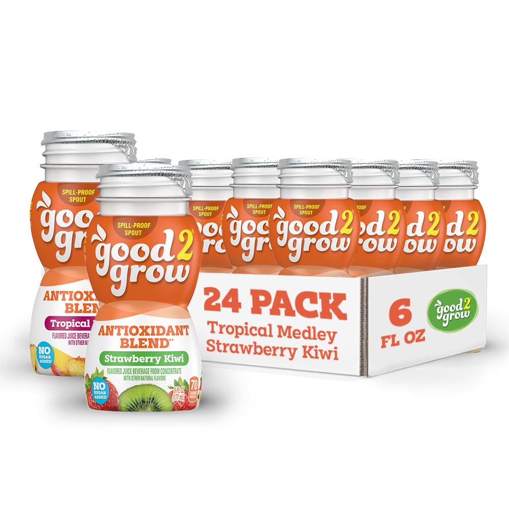 good2grow Strawberry Kiwi & Tropical Medley Flavored Antioxidant Blend Juice for Kids- Juice Bottles Bulk 24 Pack, Reusable Bottle, No Sugar Added- 6