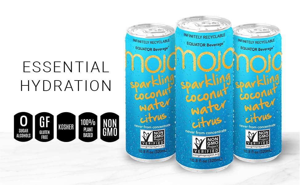 MOJO Sparkling Coconut Water Citrus | Hydration Drink & Sports Drink | Electrolytes | Vitamin B & C | Hydration Drink for Skin & Body | 10.8 Oz (Pack