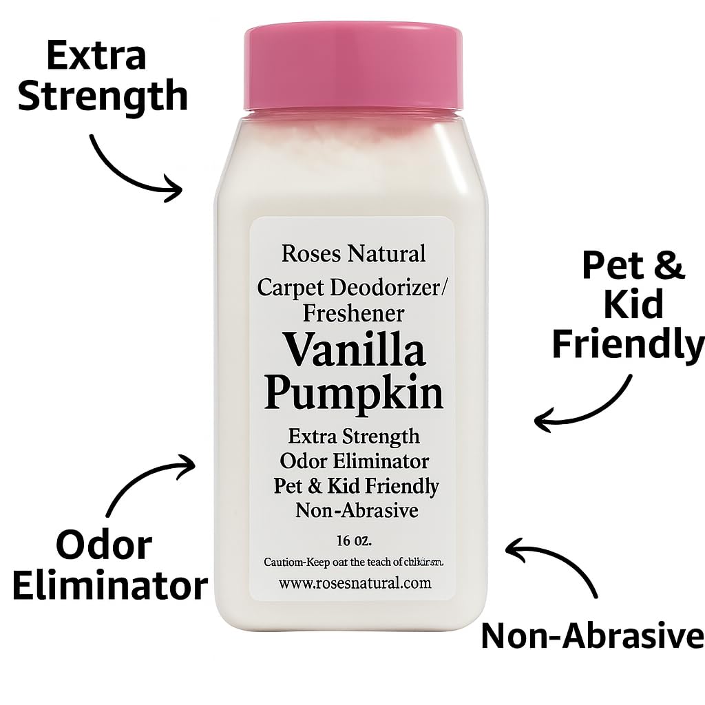 Roses Natural Vanilla Pumpkin Carpet Deodorizer and Freshener, Extra Strength Odor Eliminator, Pet and Kid Friendly, Non-Abrasive, 16 oz