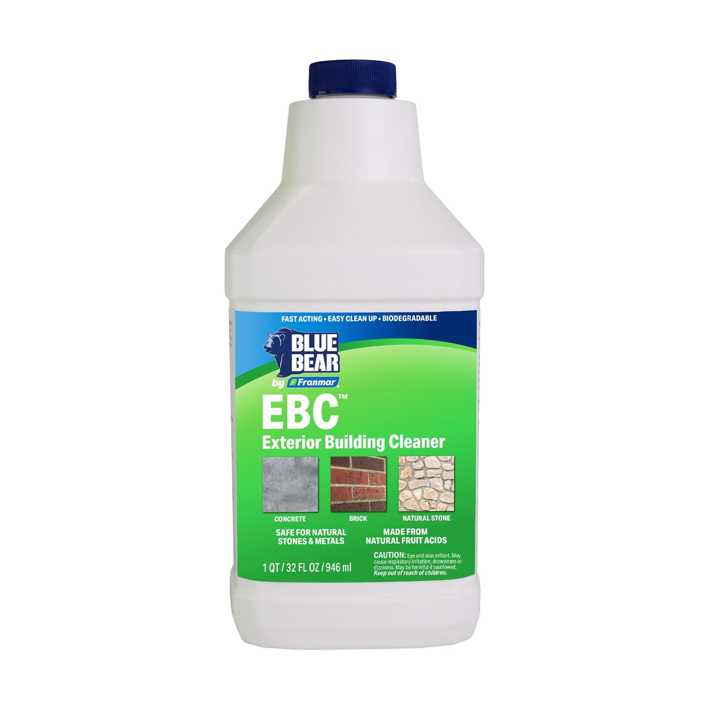 Blue Bear EBC Exterior Building Cleaner - Natural Fruit Acid Concentrate for Brick, Stone, Concrete & Metal-Removes Efflorescence, Lime Residue, Moss