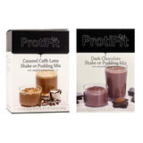 PROTIFIT - High Protein Caramel Caffe Latte & Dark Chocolate Pudding & Shake Mix 2 Pack, 15g Protein, Low Calorie, Low Fat, Low Carb, Aspartame Free