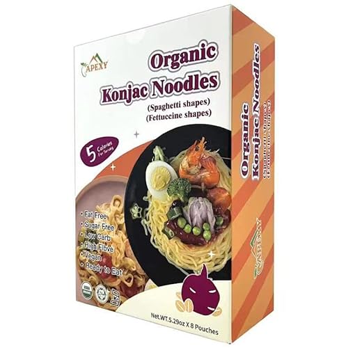 Apexy Organic Shirataki Konjac Noodle with Organic Oat Flour 42.24oz 8 Pouches Inside Healthy Diet, Low Calorie, Low-Carb Gluten Free, Vegan, Keto