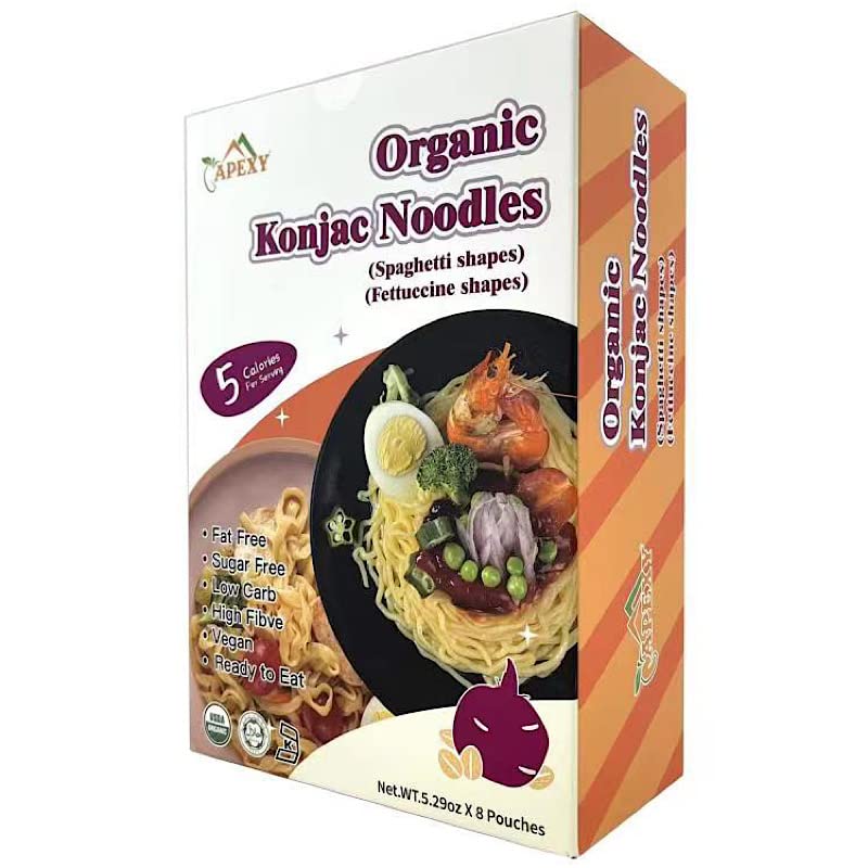 Apexy Organic Shirataki Konjac Noodle with Organic Oat Flour 42.24oz 8 Pouches Inside Healthy Diet, Low Calorie, Low-Carb Gluten Free, Vegan, Keto