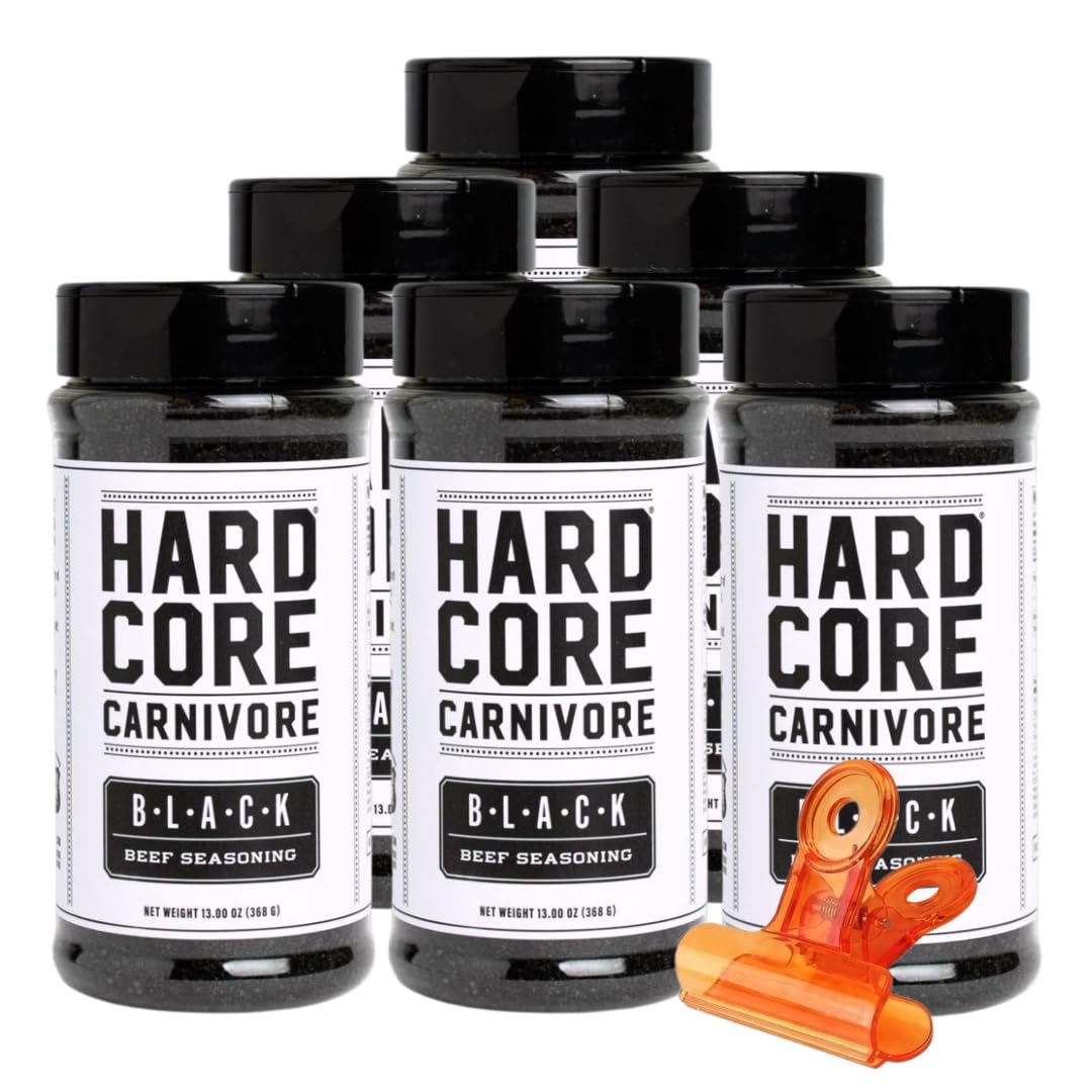 Hardcore Carnivore Black Bar-B-Q Rub Seasoning - 13 oz Bottles (Pack of 6) - For Burger and Steak - Bbq Rub Seasoning with Bag Clip