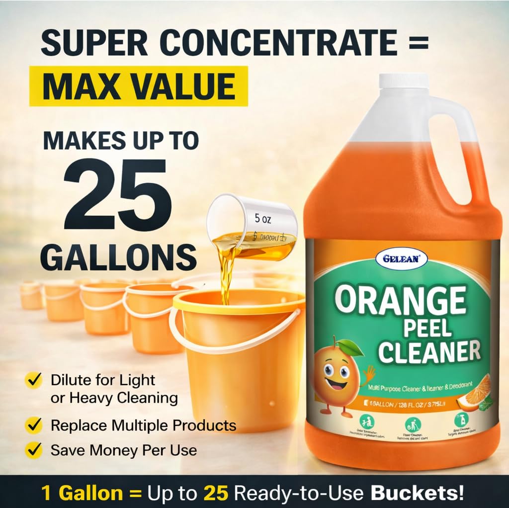 GELEAN orange peel Multi Purpose Cleaner & Deodorant - Floor Cleaner (Made in USA) | Tile, Stone, Laminate, Vinyl & Natural Wood Floor Cleaner