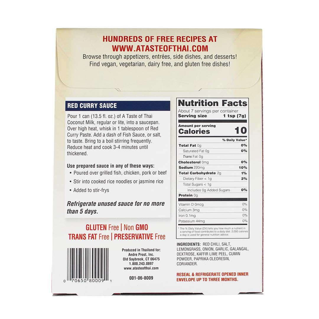 A Taste of Thai Red Curry Paste - Authentic & Natural Ready-to-Use Thai Curry Paste - Vegan, Gluten?Free & Non?GMO - Rich, Aromatic Flavor