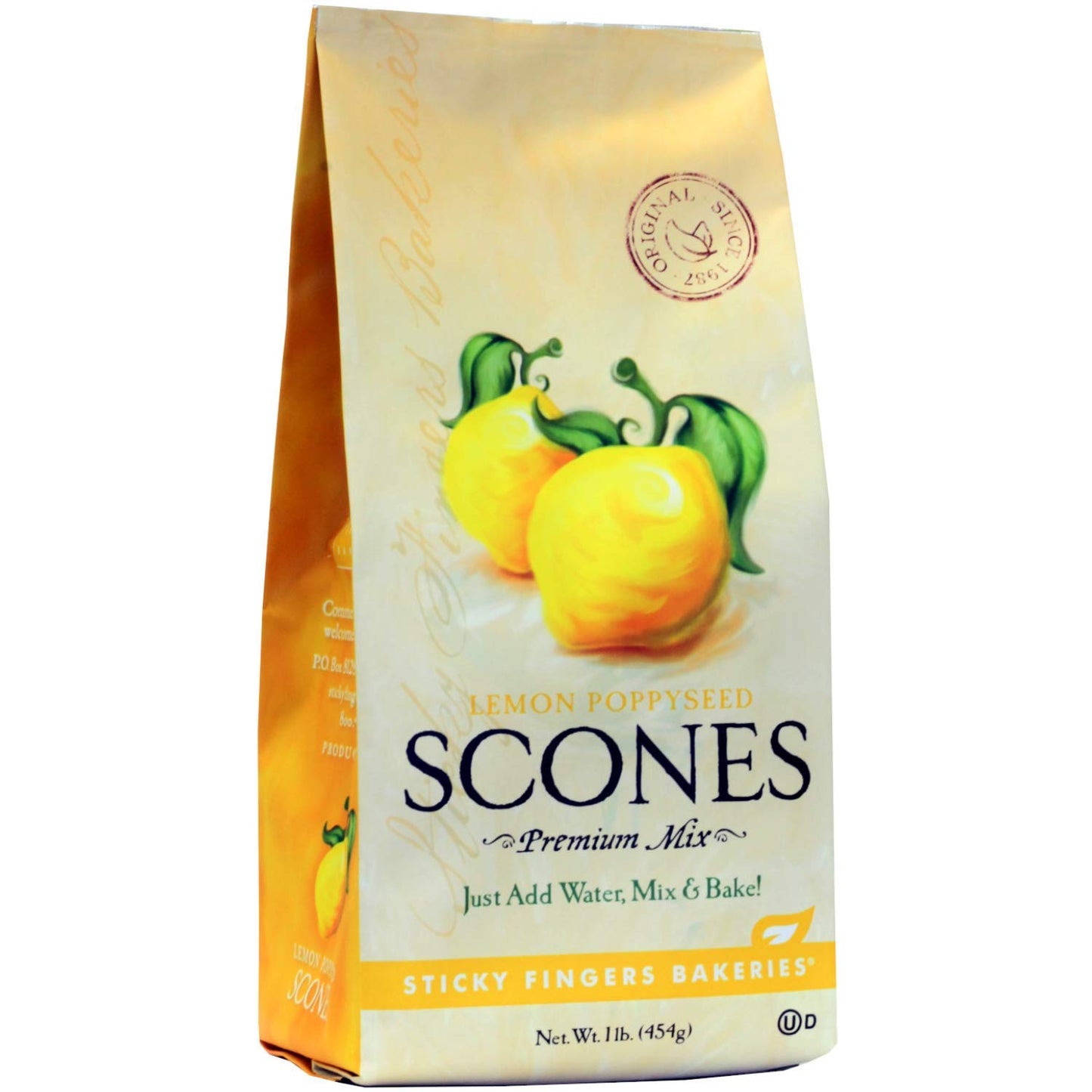 English Scone Mix, Lemon Poppyseed by Sticky Fingers Bakeries - Easy to Make English Scones Fresh Baked, Makes 12 Scones (1 pk)