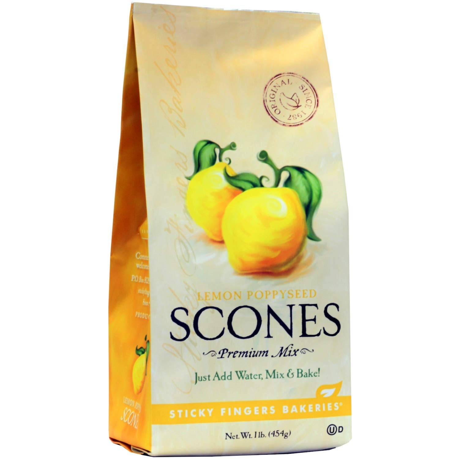 English Scone Mix, Lemon Poppyseed by Sticky Fingers Bakeries - Easy to Make English Scones Fresh Baked, Makes 12 Scones (1 pk)