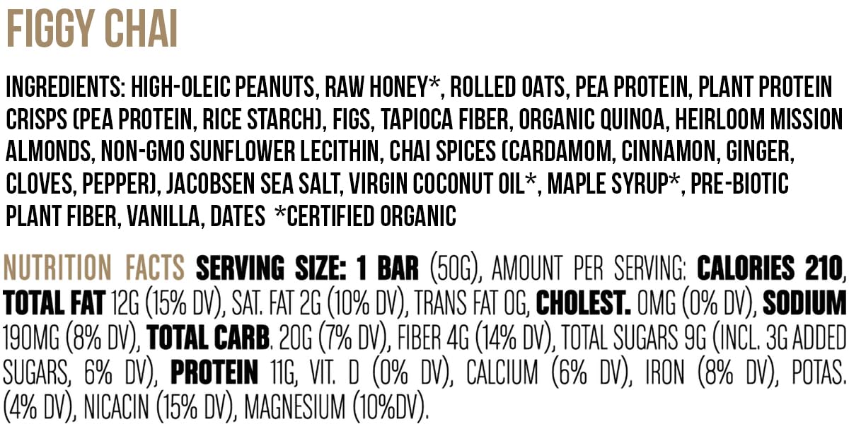 Big Spoon Roasters Figgy Chai Nut Butter Bars - Low Carb, High Protein Bars w/Pea Protein - Vegan Energy Snacks w/Peanut & Almond Butter