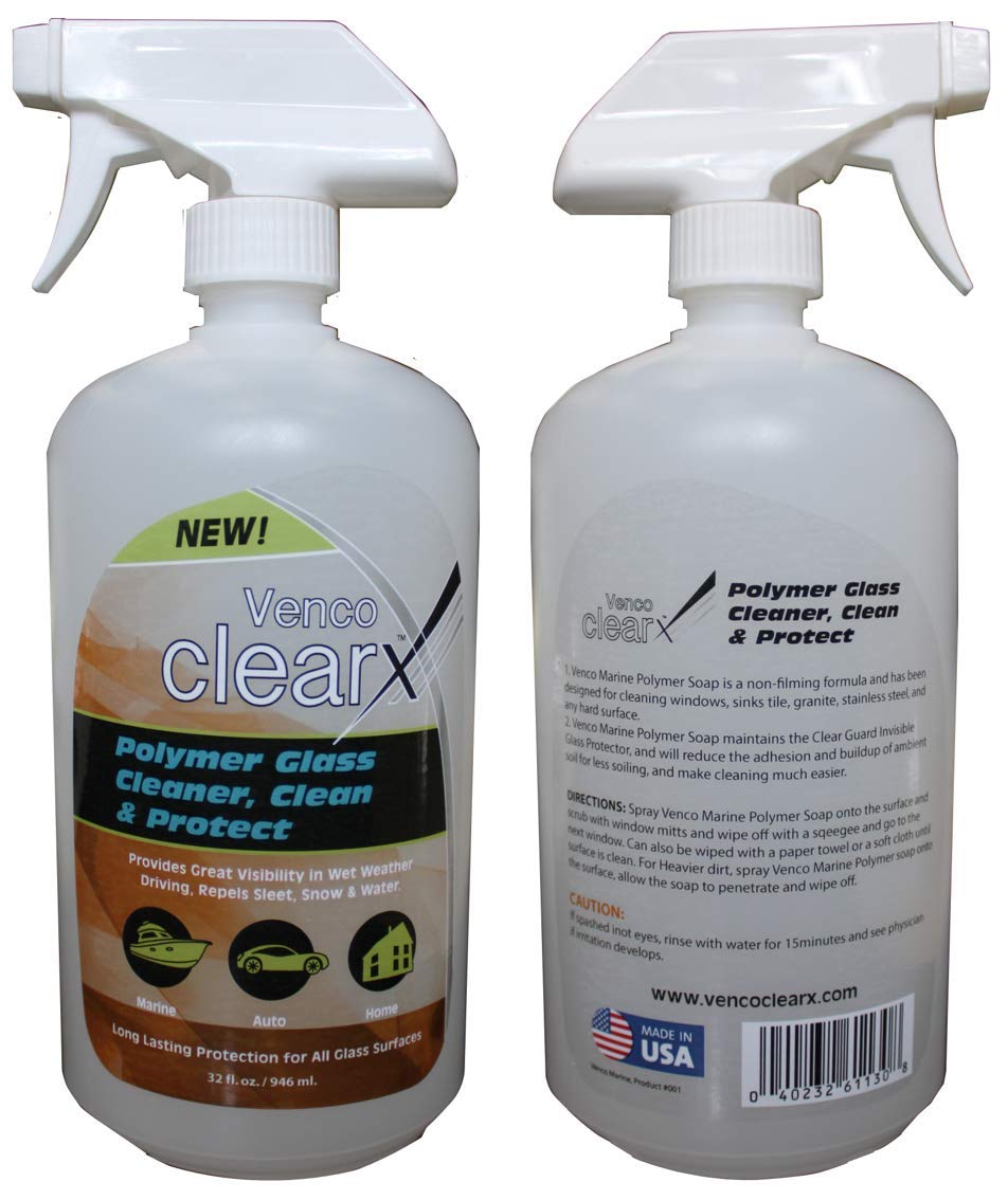 Venco Clear X - Polymer Glass Cleaner, Cleans and Protect (32oz Bottles, 4 pack - 1Gl per Box)