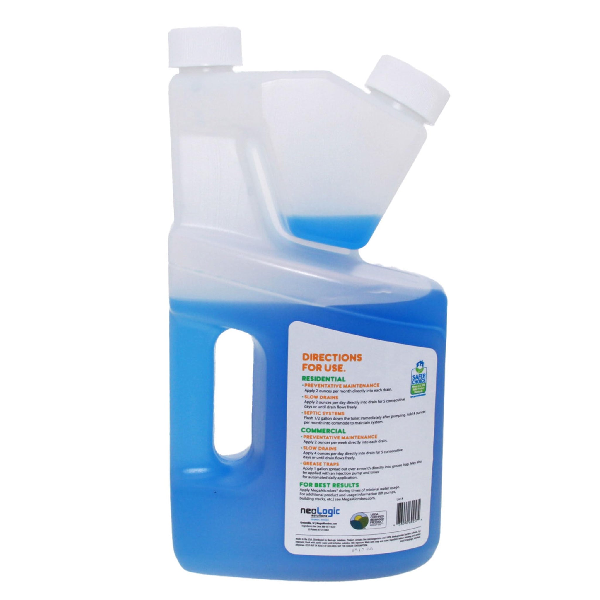 MegaMicrobes MML-32FL Liquid Drain & Septic System Maintenance Formula, 32 oz, For Routine Use in Pipes, Sinks, Grease Traps & Septic Systems