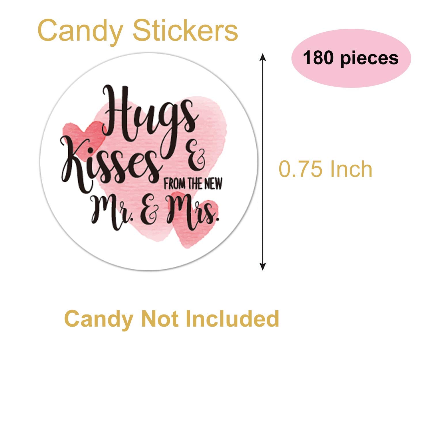 Chocolate Drop Labels Stickers, Hugs & Kisses from The New Mr. & Mrs., 180 Pack, Fits Hershey's Kisses Party Favors, Wedding Stickers for Weddings