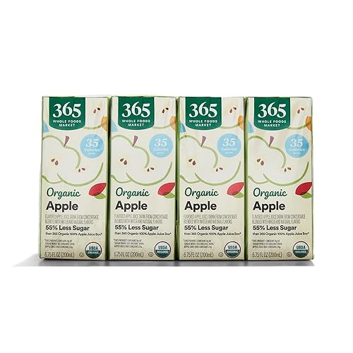 365 by Whole Foods Market, Organic Reduced-Sugar Apple Juice Boxes, 6.75 Fl Oz (Pack of 8)