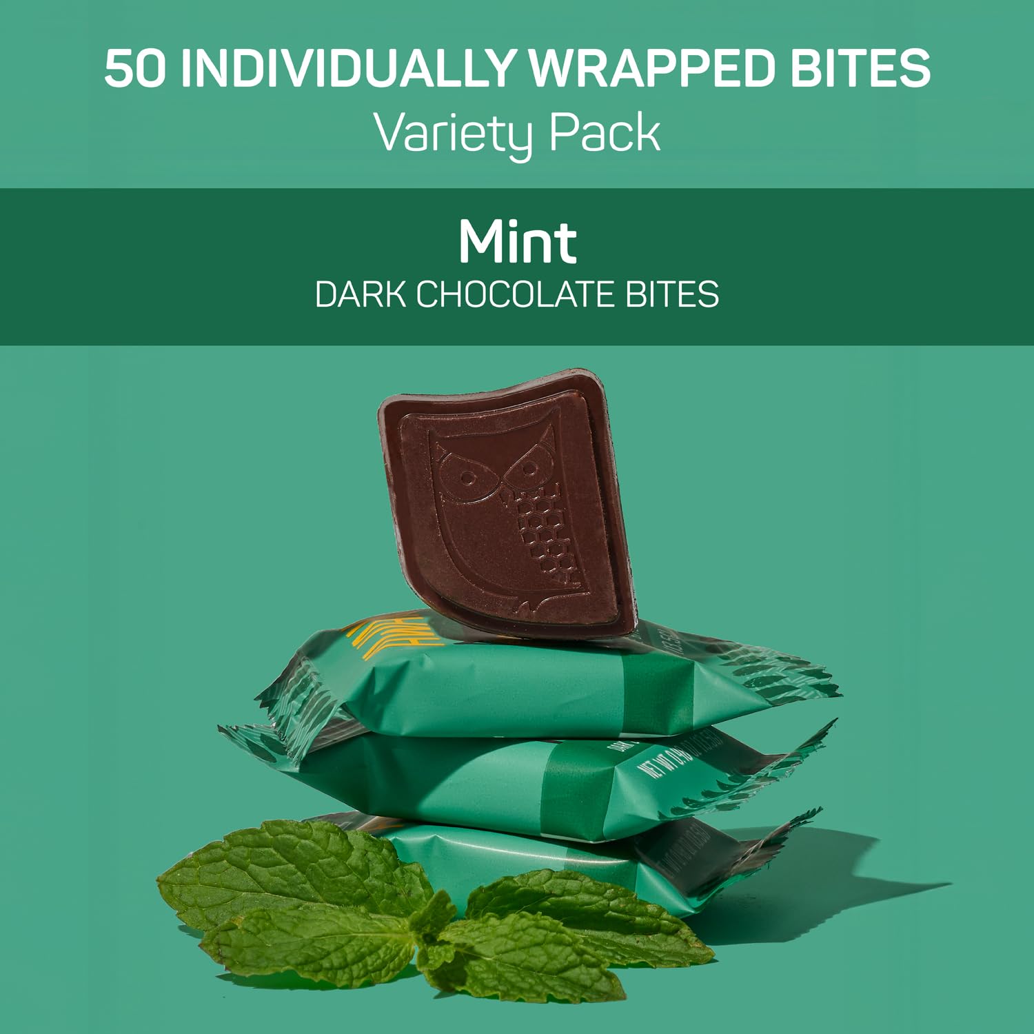 AWAKE - Caffeinated Chocolate Bites - Mint Dark Chocolate, 50 Bites - 50mg Caffeine - Individually Wrapped Energy Bites - Coffee Alternative