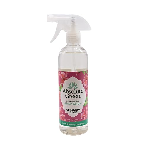 Absolute Green Linen and Fabric Spray, Fabric Freshener, Sheets, Towels, Sofa, Pet Safe, Geranium Sage Scent, 16 oz