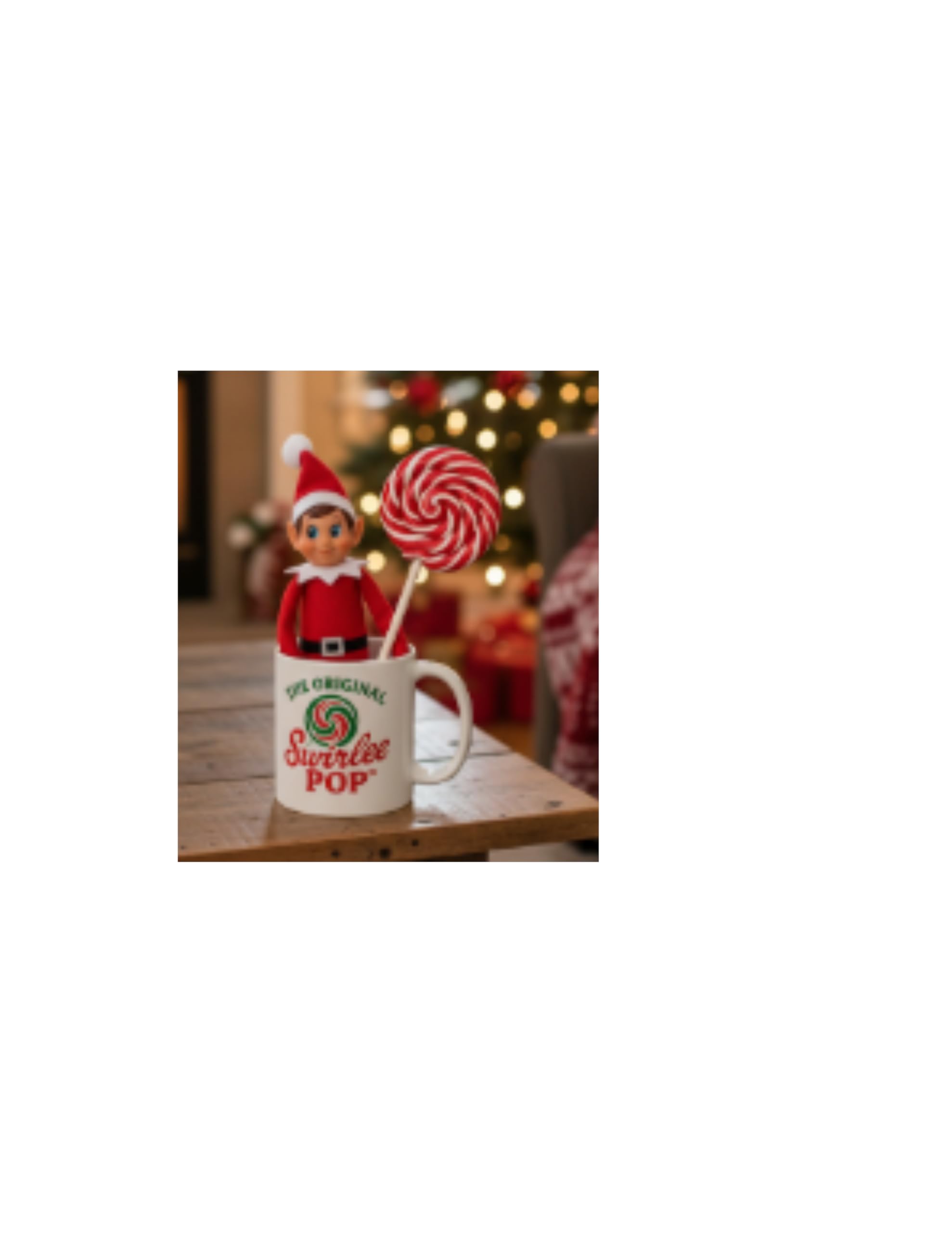 Swirlee Pop Christmas Elf Mug Gift Set - Boy Elf in Ceramic Coffee Mug with Giant Peppermint Swirl Lollipop & Ornaments - Holiday Hot Cocoa Cup, Elf