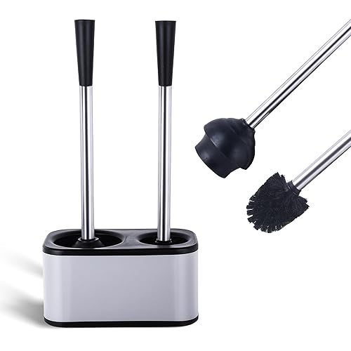 MY JOY SHOP Stainless Steel Toilet Brush and Holder Set - Modern Toilet Brush and Plunger Set - Bathroom Essentials