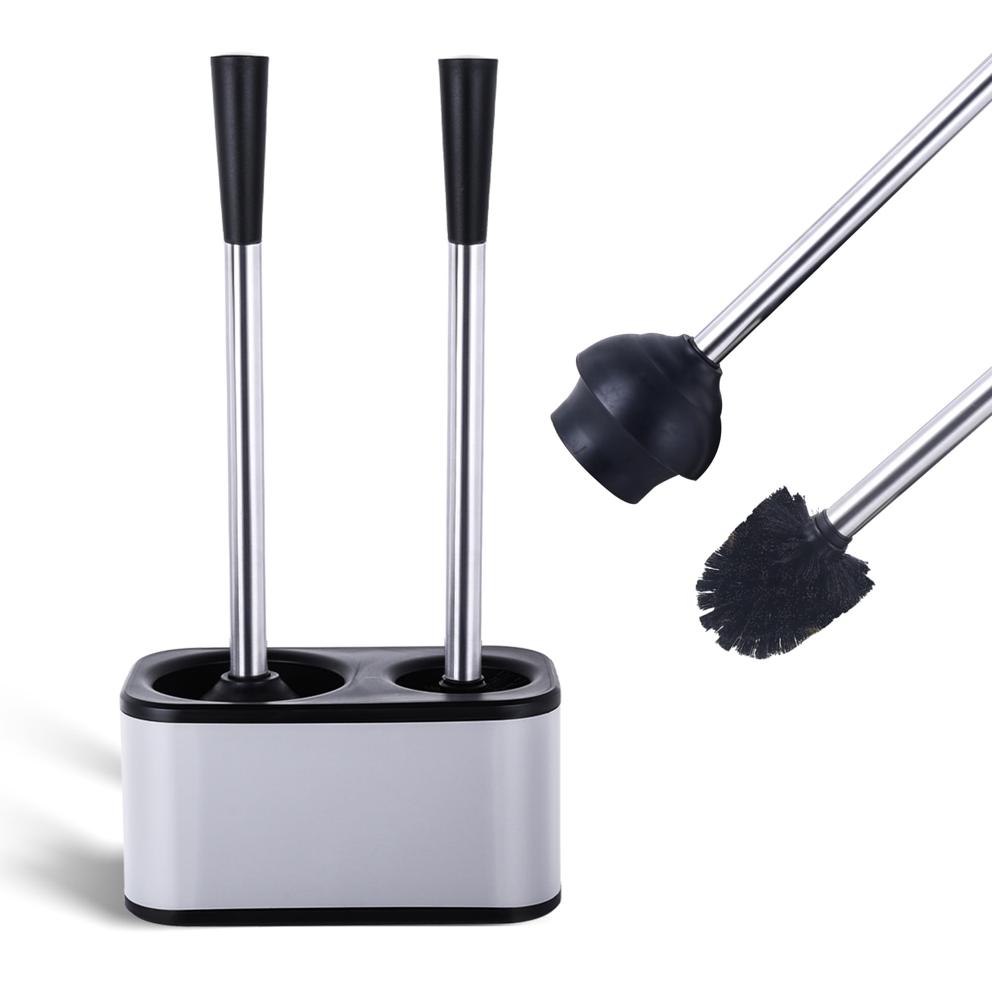 MY JOY SHOP Stainless Steel Toilet Brush and Holder Set - Modern Toilet Brush and Plunger Set - Bathroom Essentials