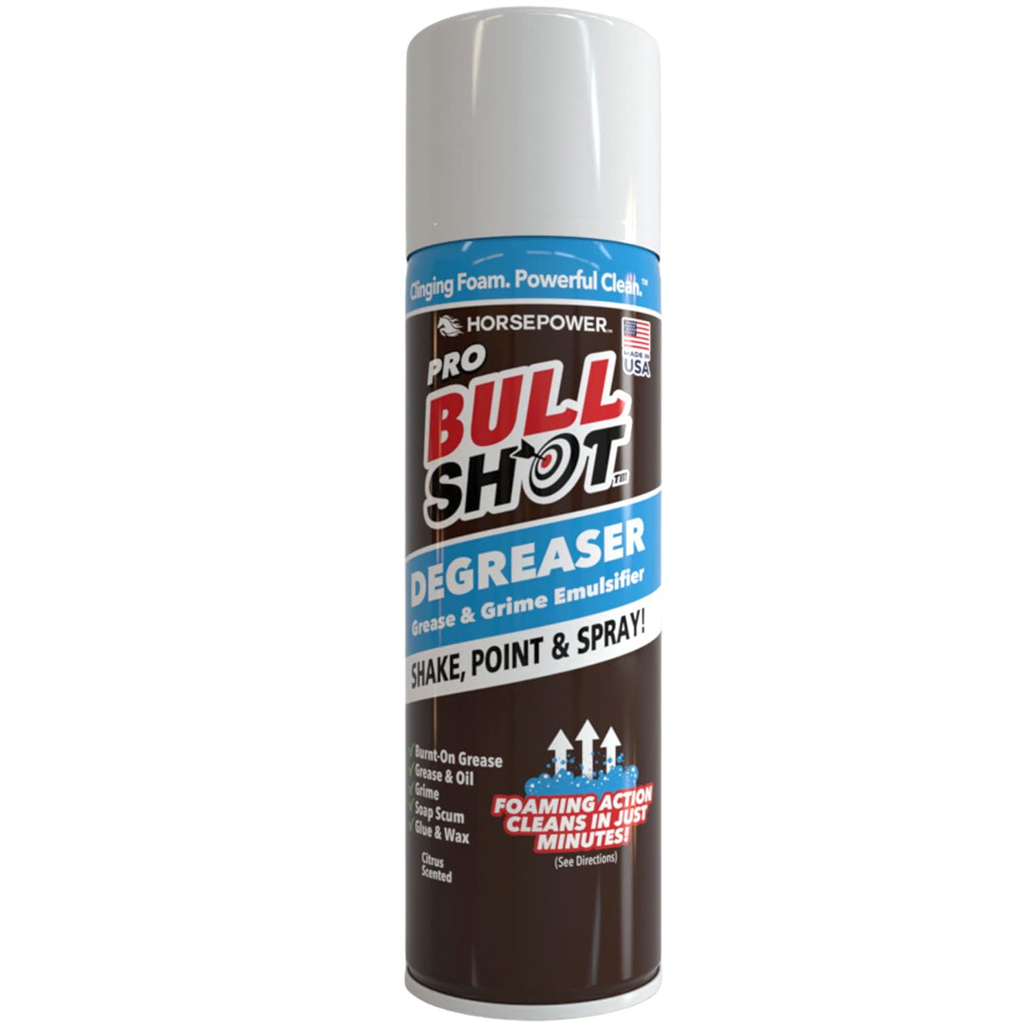 Bull Shot Degreaser Pro, Foaming Degreaser & Grime Remover, Heavy-Duty, AS SEEN ON TV, Residue-Free, Shake, Point & Spray, Emulsifies Grease, Oil