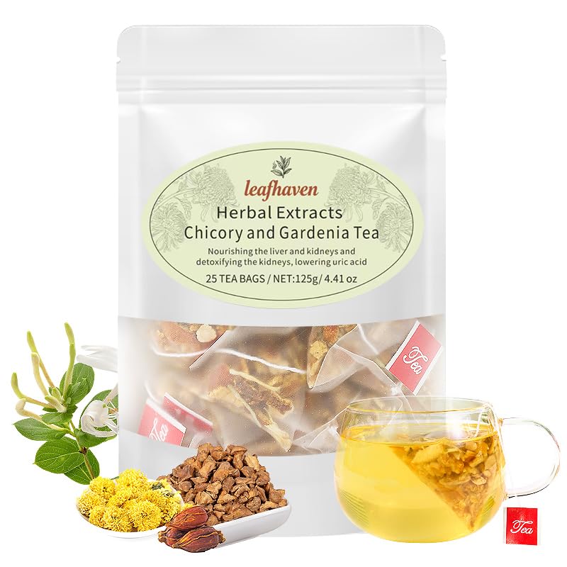 Chicory and Gardenia Herbal Tea, Supports Blood Sugar, Digestion, Weight & Sleep, Sugar Free, Caffeine Free, Vegan, 5g*25 Packs 4.41oz