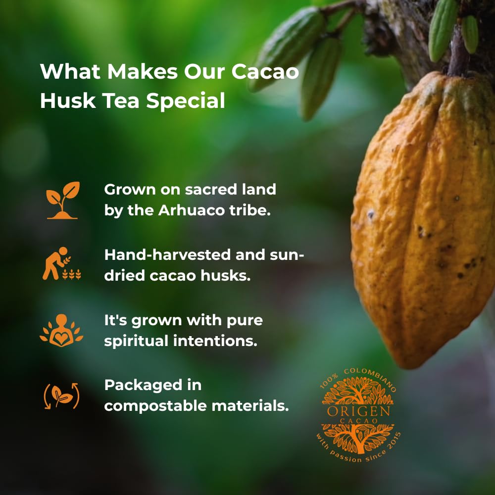 Origen Cacao Husk Tea - 100% Natural Cacao Shell - Zero Sugar, Caffeine-Free Superfood - Healthy Chocolate Tea Alternative to Coffee - Rich in