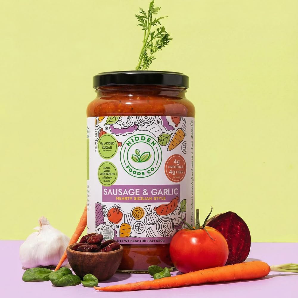 Hidden Foods Sausage & Garlic Hearty Sicilian Style Sauce, 4g Protein & 4g Fiber, No Added Sugar, Slow Cooked Italian Flavor, Made With Hidden