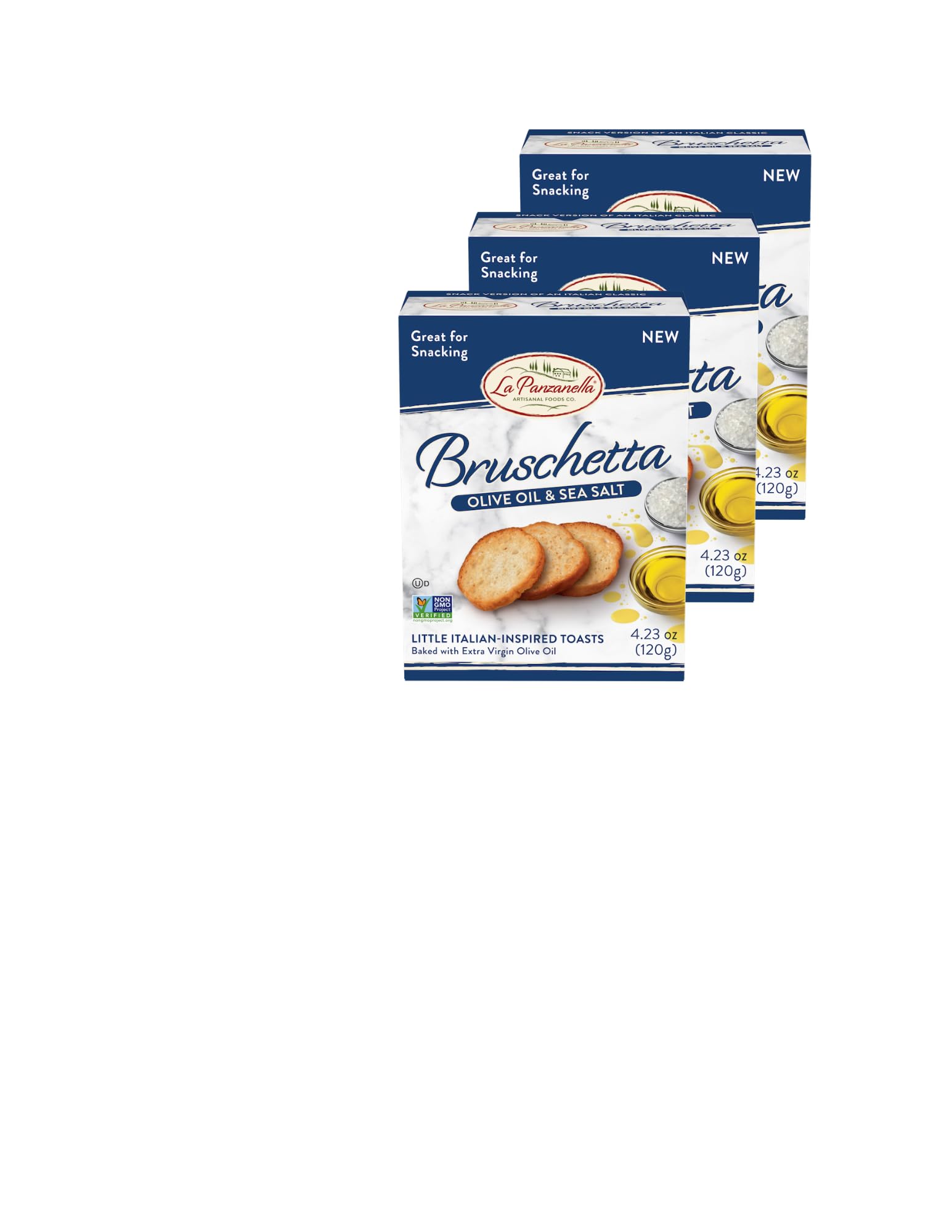 All Natural Bite Size Bruschetta Toast Crackers Bruschettini Vegan Chips (4.23oz 3PACK, Olive Oil & Sea Salt)
