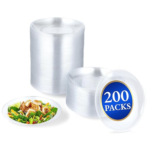 BATTIPAW 200 Pcs Clear Plastic Plates for Party, 5 inch Disposable Hard Plastic Dinner Plates Small Dessert/Salad Plates for Wedding Parties