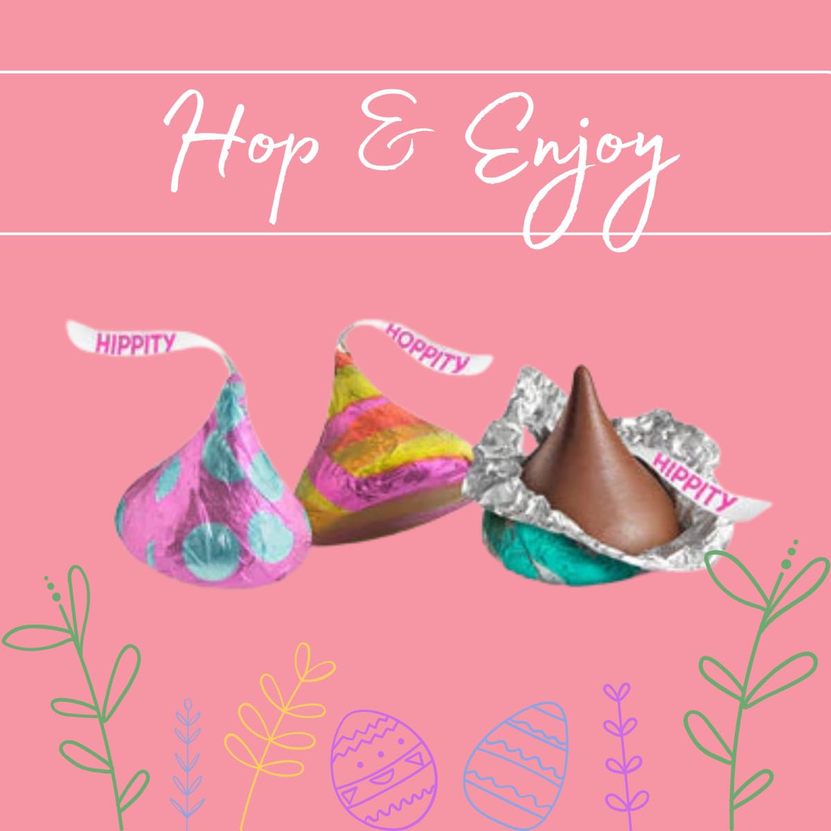 Candykrave Hershey'ss Easter Hippity Hoppity Kisses Milk Chocolate candy - (1LB 90 pcs) - Bulk chocolate Silver Foil Candy variety pack - Delicious