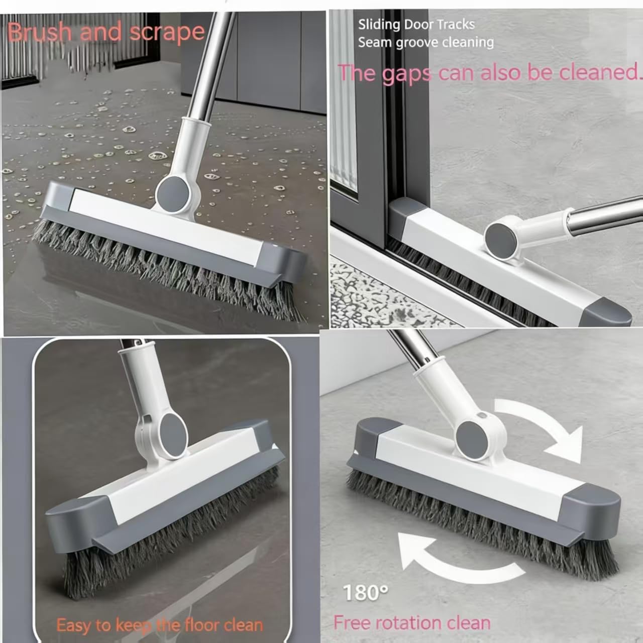 Hands-Free Self Wringing Flat Mop - Microfiber Floor Cleaning Tool with Washable Pads, Scrub Brush, Squeegee (1 Mop+6 Pads+1 Brush+1 Glass Wiper)