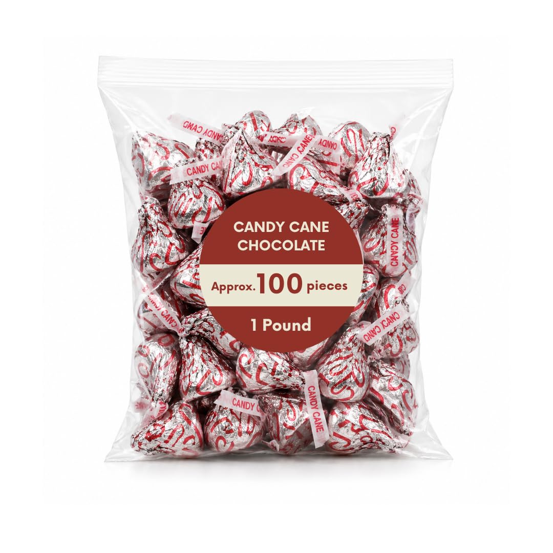 Candy Cane Mint White Creme Candy Pieces with Crunchy Bits Bulk Bag - 1 lb (Approx. 100 pieces)