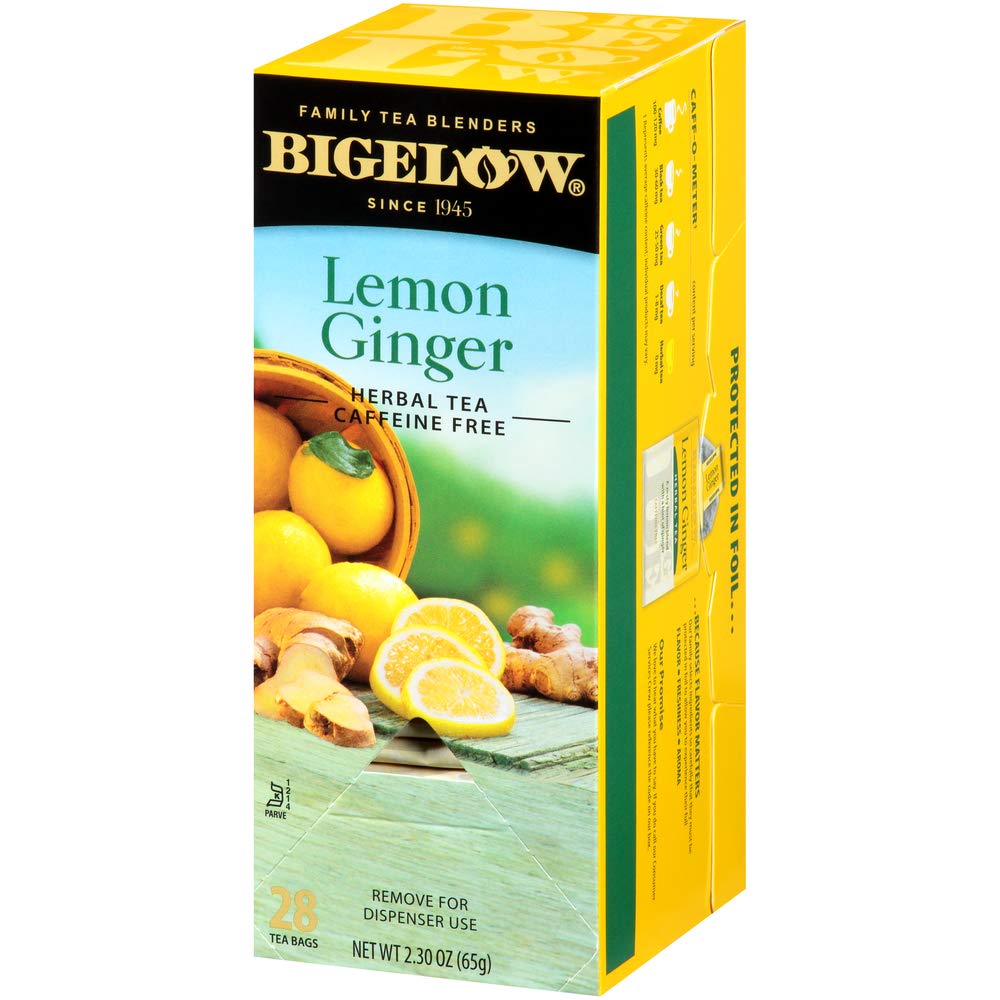 Bigelow Lemon Ginger Herbal Tea Bags 28-Count Box (Pack of 1) Lemon Ginger Tea Bags Herbal Tea All Natural Gluten Free