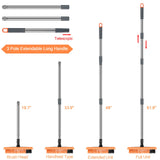 2 in 1 Floor Brush Scrubber with Long Handle Telescopic 3 Poles 61.8'' Grout Brush Scrape Stiff Bristle Cleaning Scrub Brush with Squeegee