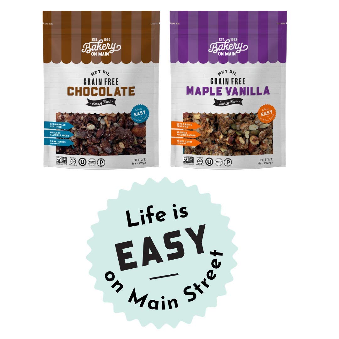 Bakery On Main, Grain-Free Granola + Baked With MCT Oil, Paleo + Keto Certified - Gluten-Free & Non GMO, Ketogenic Snack - Maple Vanilla, 8oz (Pack