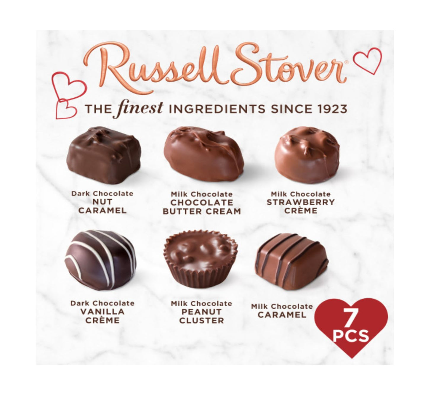 Russell Stover Valentine's Day Heart Shaped Box - Pack of 2-7 Pieces Per Box - Iconic Chocolate Everyone Loves - Perfect for Giving That Special