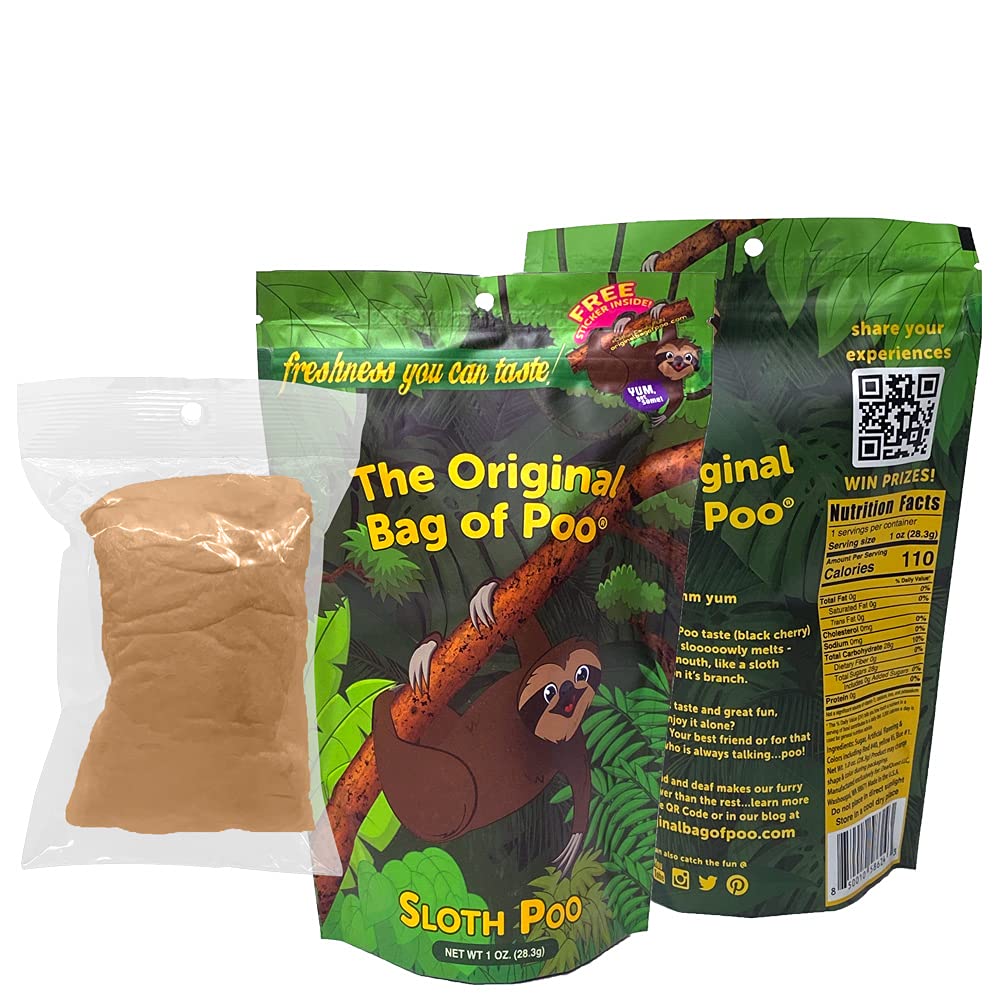 The Original Bag of Poo®, Sloth Poo (Black Cherry Flavor Cotton Candy), Novelty Poop Gag Gift. Free sticker inside.