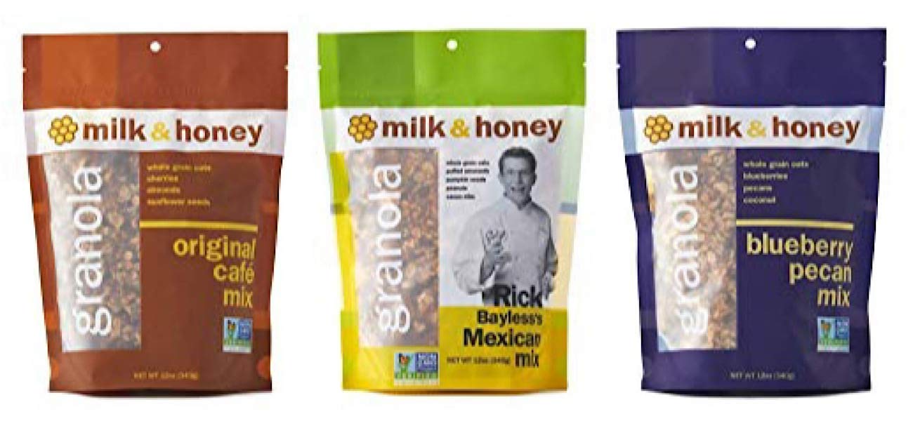 Milk & Honey Granola, Variety Pack (1 of each flavor: Original Cafe, Blueberry Pecan, & Rick Bayless's Mexican Mix), Non-GMO Project Verified