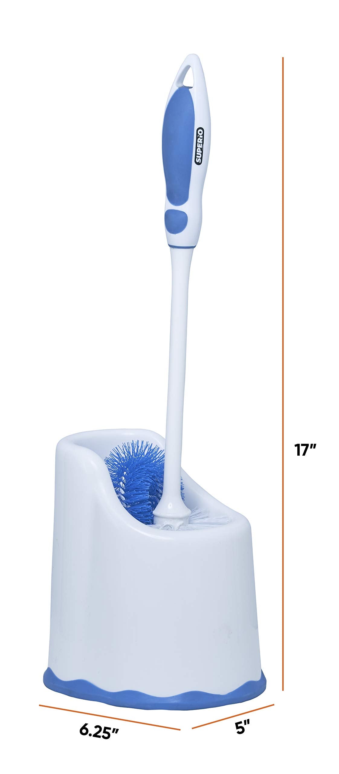 Superio Toilet Brush and Holder,Toilet Bowl Cleaning System with Scrubbing Wand, Under Rim Lip Brush and Storage Caddy for Bathroom, White and Blue