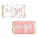 Pink and Gold It's a Girl Baby Shower Wrappers for Mini Chocolate Bars, Baby Shower Party Favor Candy Stickers - 42 Count