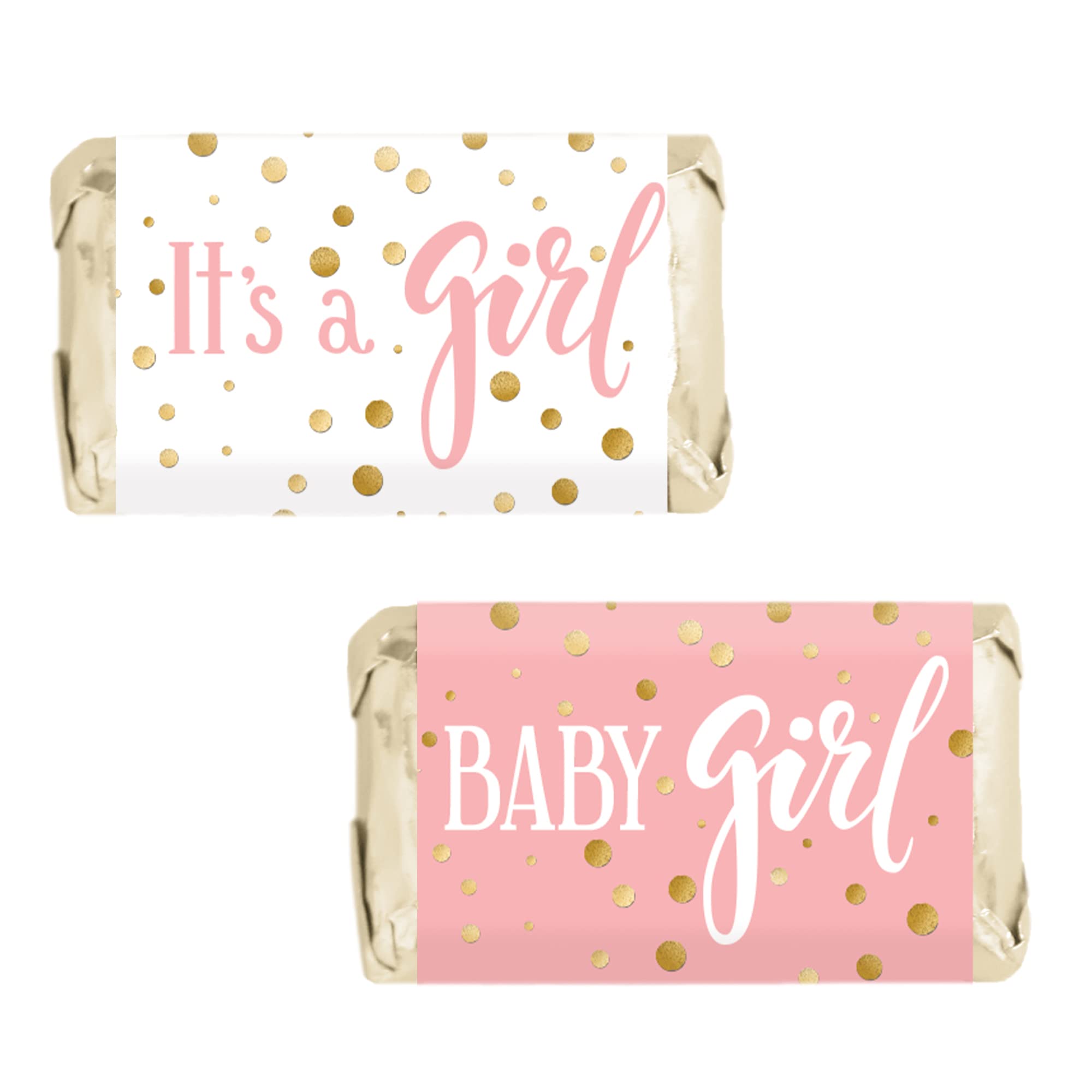 Pink and Gold It's a Girl Baby Shower Wrappers for Mini Chocolate Bars, Baby Shower Party Favor Candy Stickers - 42 Count
