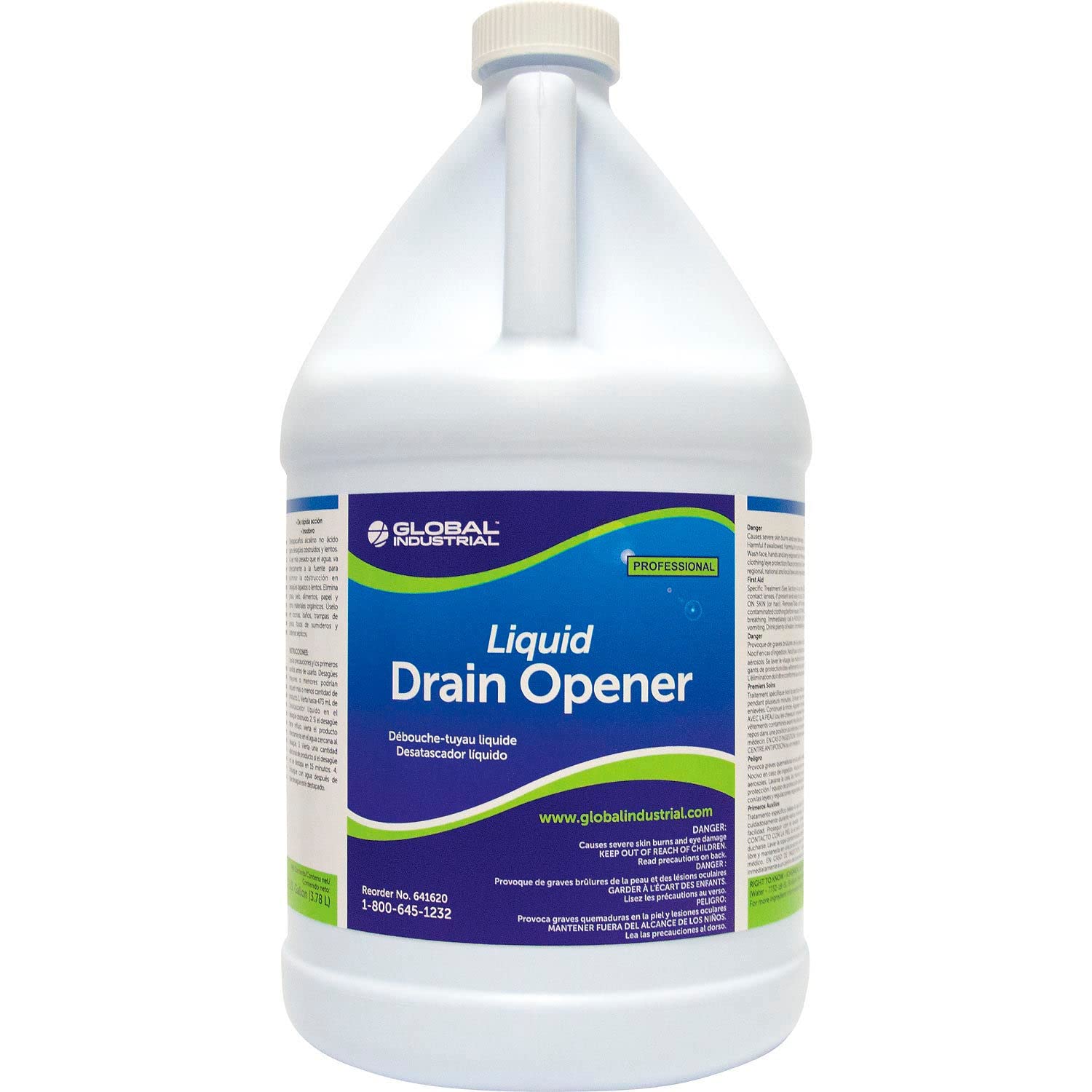Global Industrial Liquid Drain Opener, 1 Gallon Bottle, 4/Case