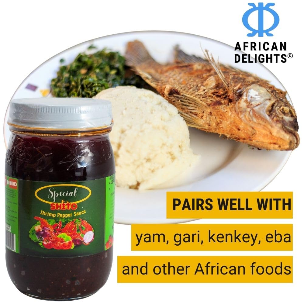 African Delights Special Shito Sauce, Spicy Shrimp and Fish Pepper Sauce, Authentic Ghanaian Flavor, Made in USA Following Authentic Ghanaian Recipe
