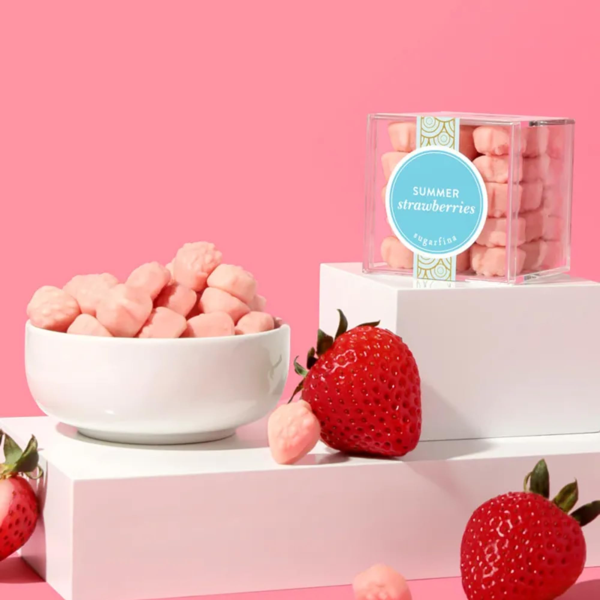Sugarfina Summer Strawberries Small Candy Cube, Gummies, 3.2 oz, 4 Count