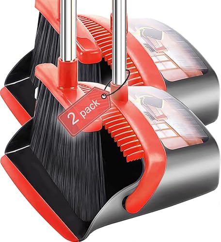 2-Pack is More economical,Brooms with Dustpan Combo Set? with 52" Long Handle, Dustpan Teeth with self-Cleaning Function, Indoor and Outdoor Sweeping