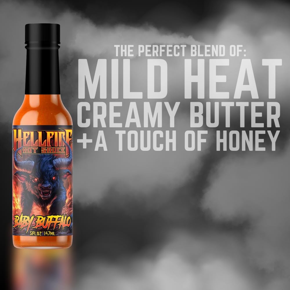 World's Best Buffalo Sauce! Winner of the 2025 Golden Chile Award! Hellfire's Baby Buffalo Hot Sauce- Mild Spicy Wing Sauce, Made with Real Butter