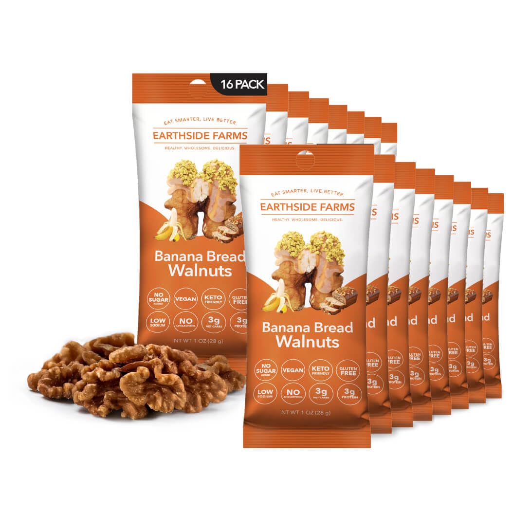 Earthside Farms Banana Bread Walnuts Snack Packs, No Sugar Added Keto Friendly Nuts, Vegan Gluten Free Non GMO Plant Protein Treat, 1oz Individual