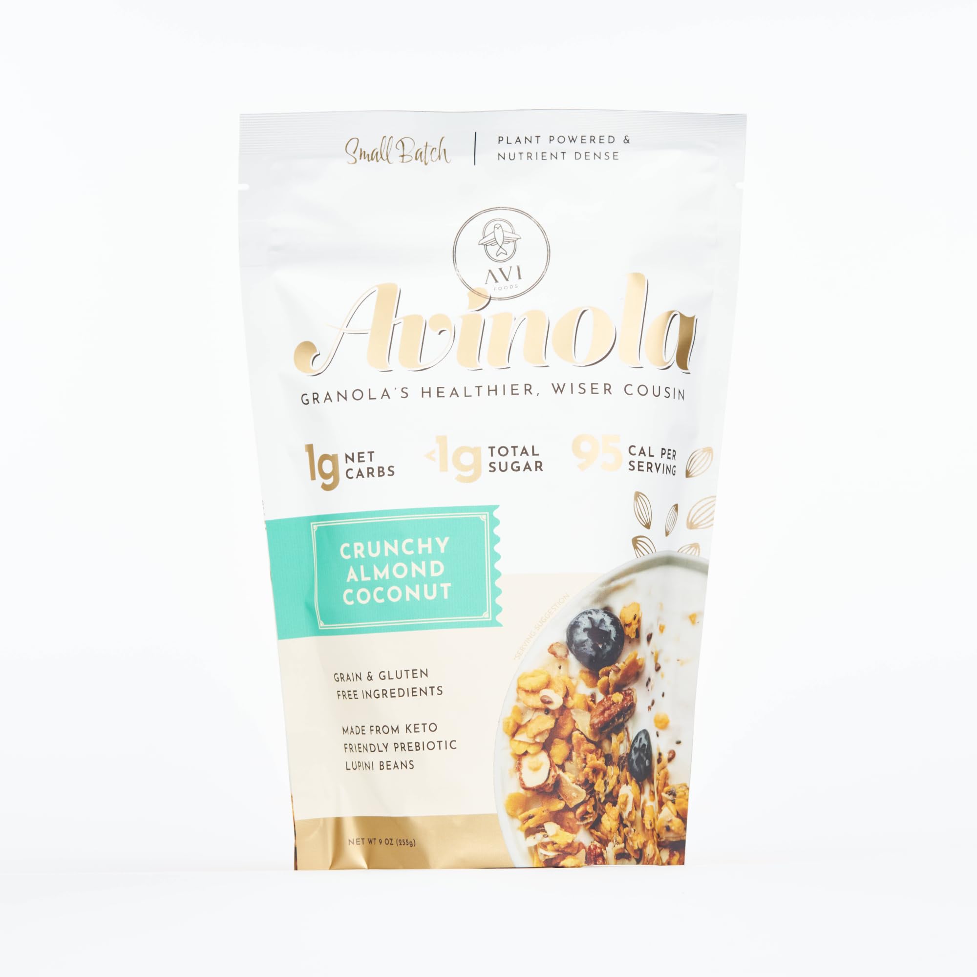 Crunchy Almond Coconut Granola - 9oz, Grain & Gluten Free, Keto, 5g of Protein and 9 g of Fiber, Zero Sugar Added, zero oats, made with lupini beans