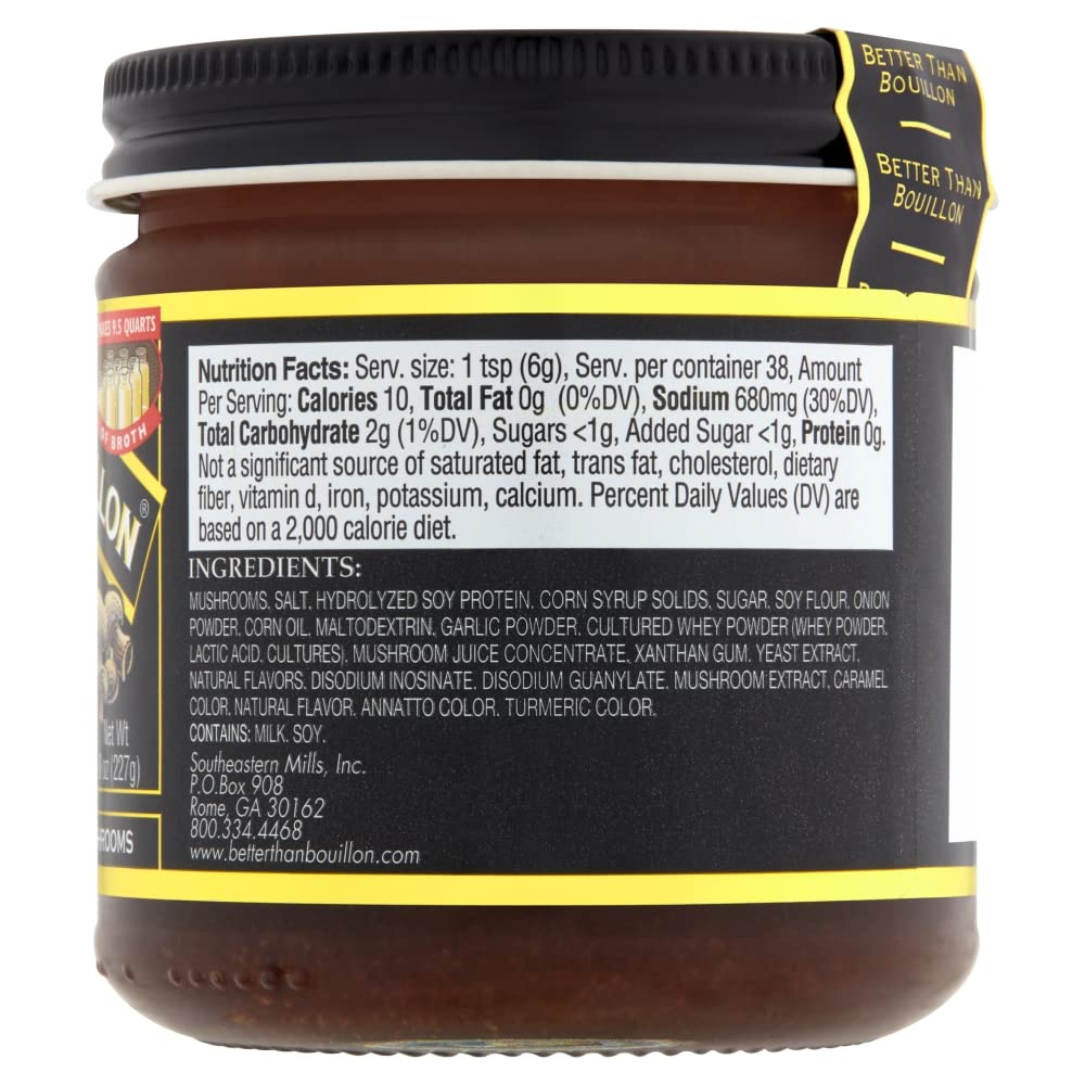 Better Than Bouillon Premium Mushroom Base, Made from Seasoned & Concentrated Mushrooms, Makes 9.5 Quarts of Broth, 38 Servings, 8 OZ (Pack of 10)