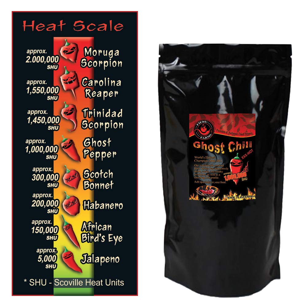 Bhut Jolokia Whole Smoked Dried Pods by Magic Plant | Rich Smoky Bold Flavor Superhot Ghost Pepper (1lb Bulk)