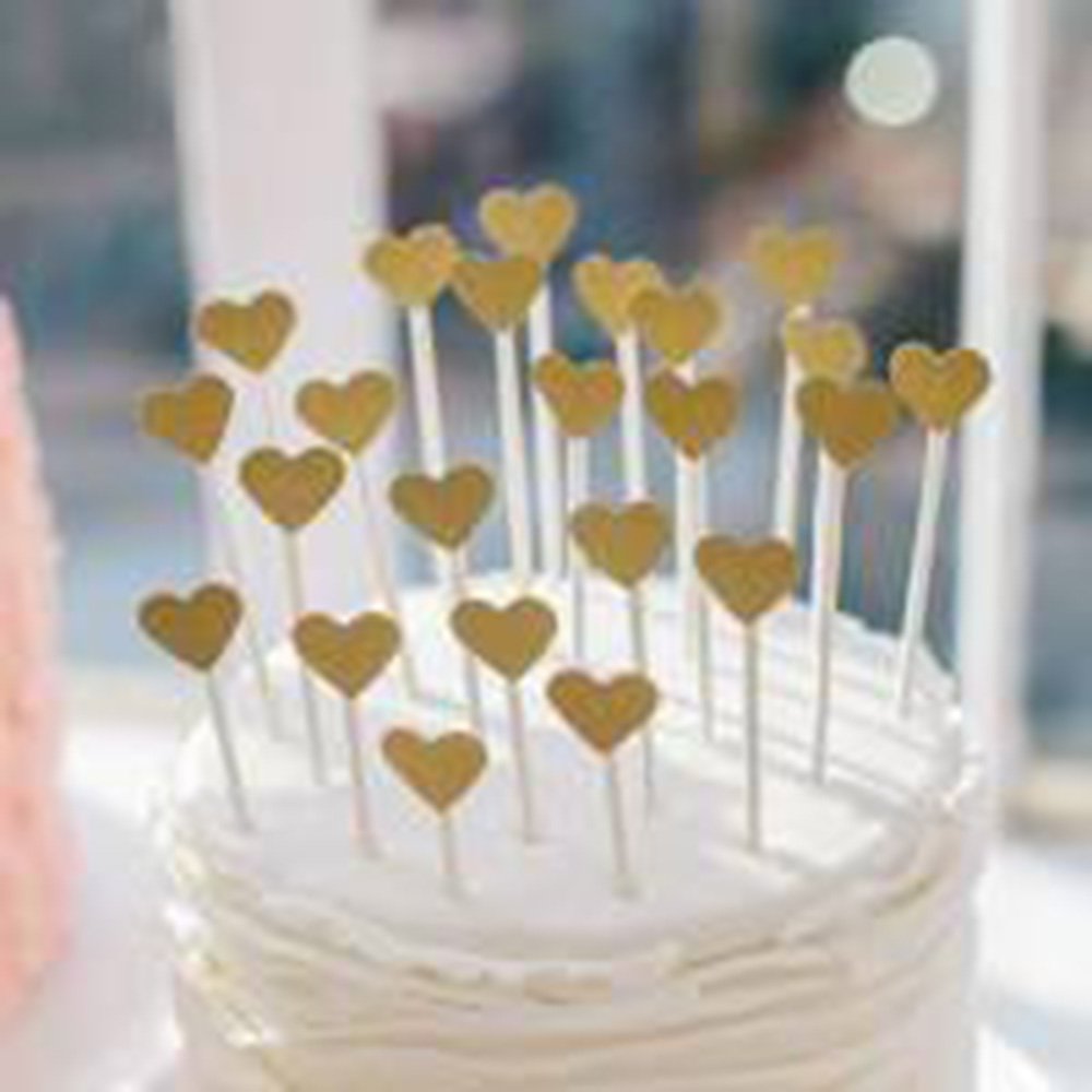 Glitter Heart Cupcake Toppers Gold Party Cupcake Decorations for Party Dessert Decorations Topper, Pack of 50